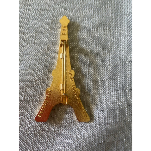 Unisex Eiffel Tower Brooch Green enamel & Gold w/rhinestones - Picture 3 of 4